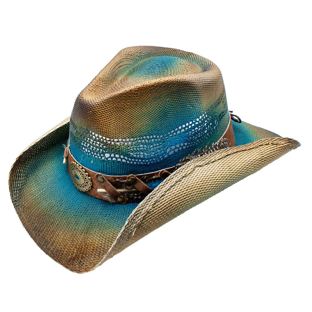 Peter Grimm - Karoli Toyo Straw Feather Band Western Drifter Cowboy Hat