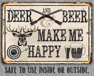 Deer and Beer - Metal Sign: 8 x 12