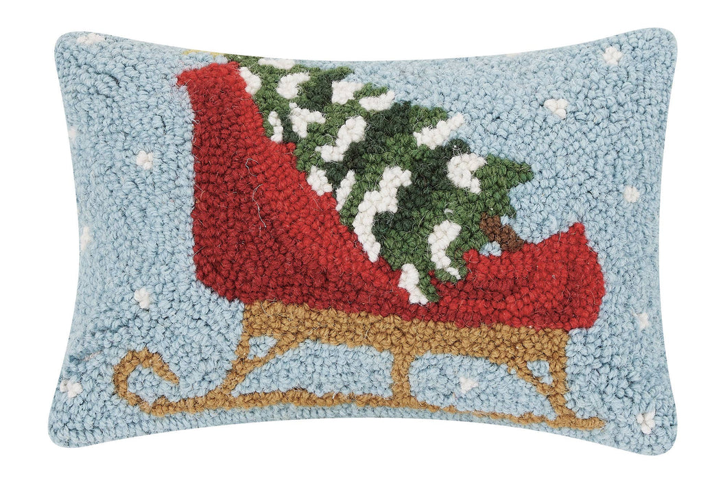 Red Sleigh With Xmas Tree Light Blue Sky M/3 Hook Pillow