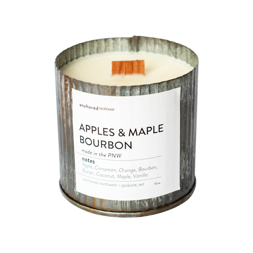 Apples & Maple Bourbon Wood Wick Rustic Farmhouse Soy Candle: 10oz