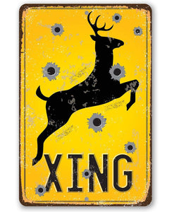 Deer Xing - Metal Sign: 8 x 12