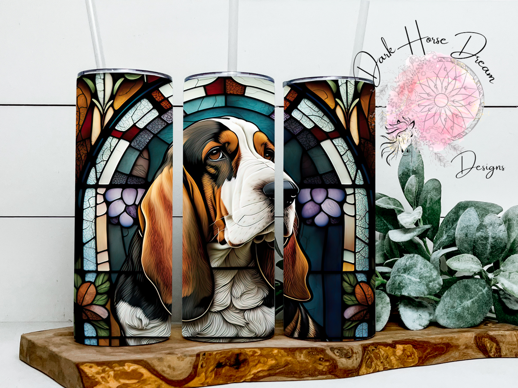 Dark Horse Dream Designs LLC - Stained Glass Basset Hound Dog Tumbler