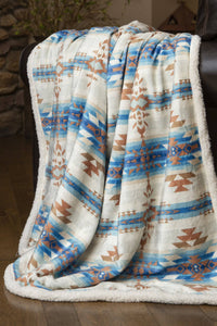 Linen Mart - Southwestern Aztec Tan Plush Fur Sherpa Throw